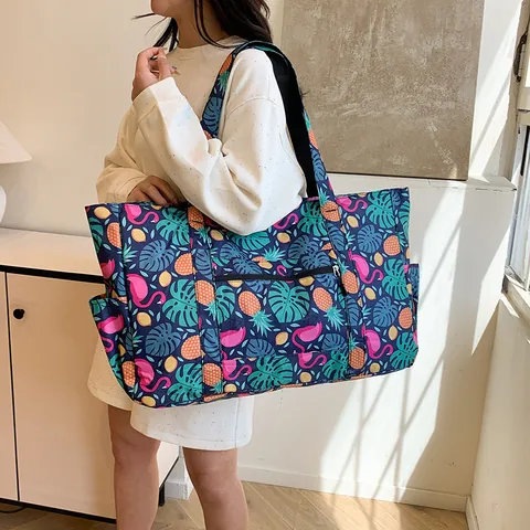 Bolso Tote de Nailon de Gran Capacidad para Mujer Impermeable Plegable para Compras Estampado Floral Tropical Paisley Viaje
