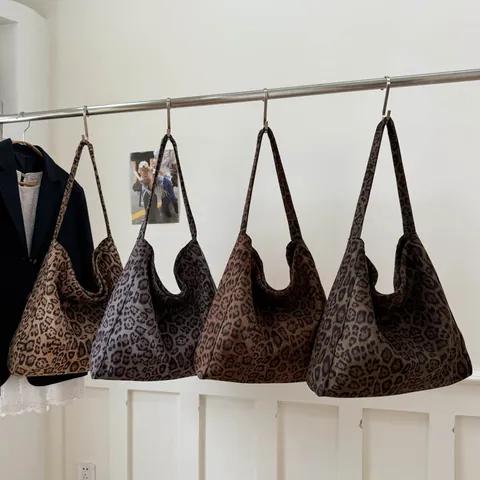 Sac Fourre-tout Vintage Imprimé Léopard Pour Femmes Grande Capacité Sac à Épaule En Nylon Décontracté Sac À Main Pour Dame