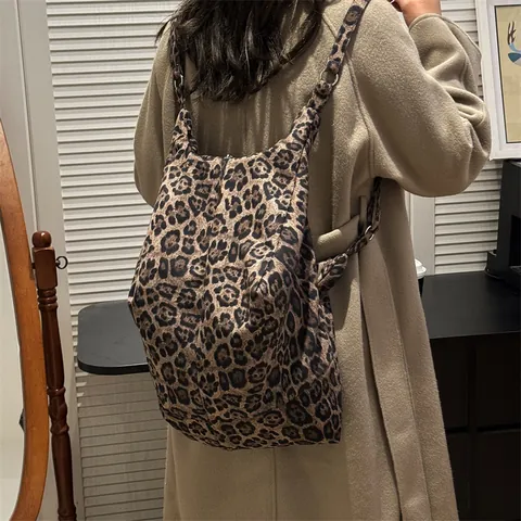 Damen Große Kapazität Leopardenmuster Tote Bag Mode Lässige Umhängetasche Vintage Samt PU Leder Hobo Tasche Täglich Handtasche