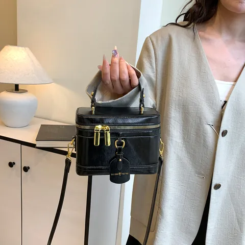 Borsa Vintage da Donna in Pelle PU a Scatola con Tracolla Rimovibile Urban Simple Borsa a Tracolla Beauty Case Quadrata
