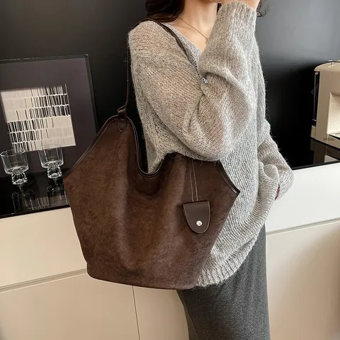 Borsa Tote da Donna in Finta Scamosciata di Grande Capacità Borsa a Tracolla Minimalista con Sotto-borsa Borsa Hobo Morbida con Stampa Leopardata