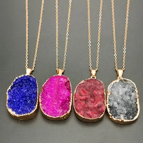 Onregelmatige Natuurlijke Druzy Kwarts Agaat Edelsteen Hanger Alleen Boheemse Druzy Kristal Cluster Gouden Rand Dames Hanger