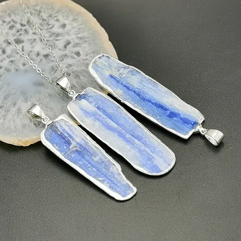 Natürlicher Cyanit Rohstein Anhänger Nur Ohne Kette Blaue Kristallscheibe Boho Schmuck Für Damen Herren Handgefertigtes Geschenk