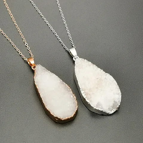 Tropfenform Natürlicher Weißer Kristall-Druzy Nur Anhänger (Ohne Kette) Boho Legierung Galvanisierter Rand Stein Anhänger Für Damen