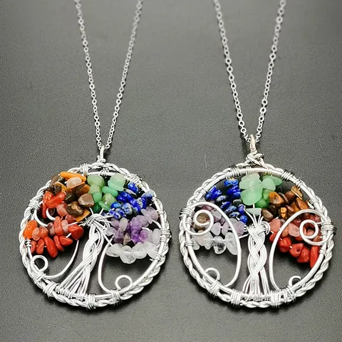 Pendentif Arbre De Vie Fait Main Pendentif Uniquement (Sans Chaîne) Pierre Naturelle Éclats de Cristal Bijoux Femme Homme
