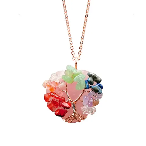 Handgefertigter Lebensbaum Herz Anhänger Rosenquarz Amethyst Kristall Drahtgewickelt Naturstein Nur Anhänger Ohne Kette