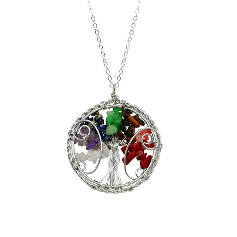 Pendentif Arbre De Vie Fait Main Pendentif Uniquement (Sans Chaîne) Pierre Naturelle Éclats de Cristal Bijoux Femme Homme