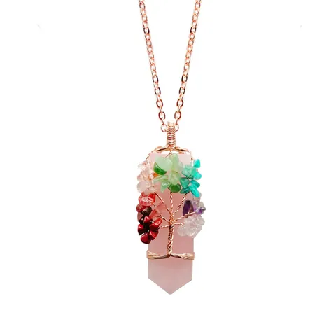 Natural Crystal Agate Tree Of Life Wire Wrapped Hexagonal Prism Pendant Only Without Chain Vintage Bohemian Women Jewelry