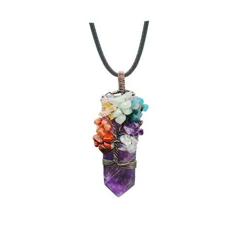 Levensboom Hanger Natuurlijke Kristalagaat Alleen Hanger (Zonder Ketting) Zeshoekig Prisma Steen Draadgewikkeld Helende Energie Edelsteen Ketting Accessoire Dames Heren