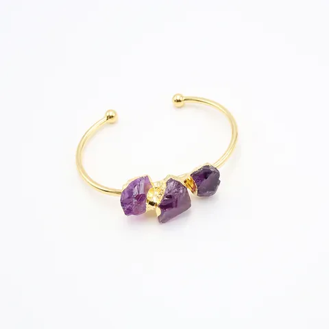Natürlicher Amethyst Rohstein Unregelmäßig Vergoldet Legierung Armband Vintage Handgefertigt Boho Schmuck Damen Geschenk
