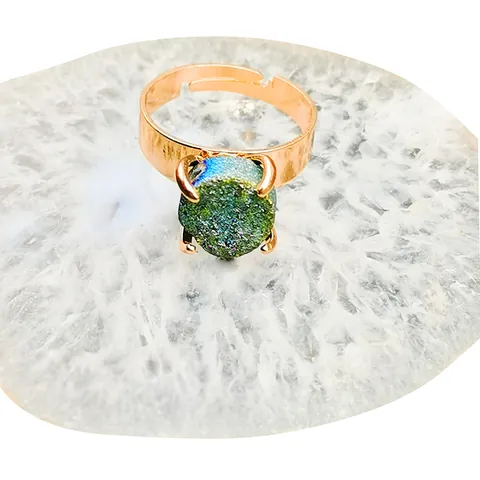 Natural Druzy Agate Crystal Ring For Women Gold Plated Adjustable Open Ring Bohemian Raw Stone Geode Cluster Jewelry Gift