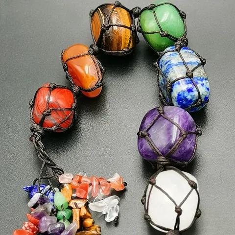 Chakra Natürlicher Rohstein Auto Anhänger Heilkristalle Achat Gewebte Quaste Bohemian Home Wanddeko Meditation Geschenk