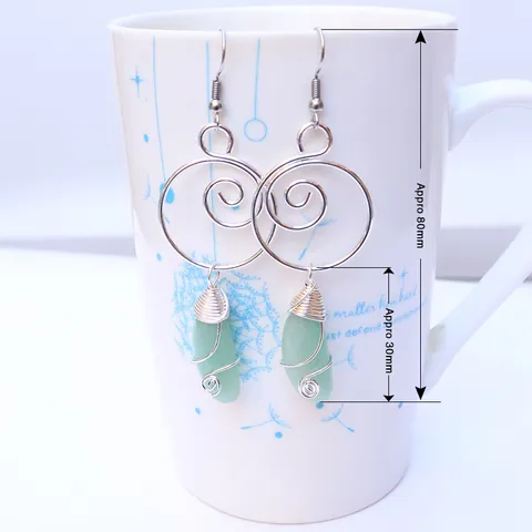 Lebensbaum Naturkristall Drahtumwickelt Hängende Creolen Für Damen Versilbertes Kupfer Boho Ethnisch Schmuck