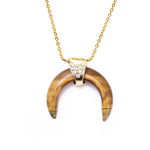Naturstein Horn Halbmond Anhänger Nur (Ohne Kette) Legierung Strass Eingelegt Kristall Achat DIY Damen Schmuck Geschenk