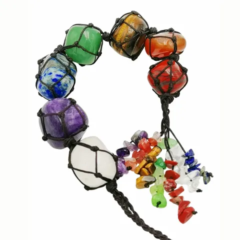 Chakra Natürlicher Rohstein Auto Anhänger Heilkristalle Achat Gewebte Quaste Bohemian Home Wanddeko Meditation Geschenk