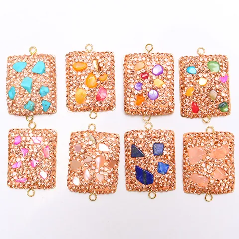 Rechteck Achat Kristall Anhänger Nur (Ohne Kette) Verbinder Strass Legierung Doppelglied Für DIY Schmuckherstellung Damen