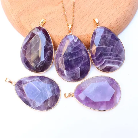 Natürlicher Kristall Facettierter Wassertropfen Anhänger Nur Ohne Kette Amethyst Rosenquarz Stein Galvanisierte Kupferkante Schmuckherstellung