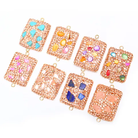 Rechteck Achat Kristall Anhänger Nur (Ohne Kette) Verbinder Strass Legierung Doppelglied Für DIY Schmuckherstellung Damen