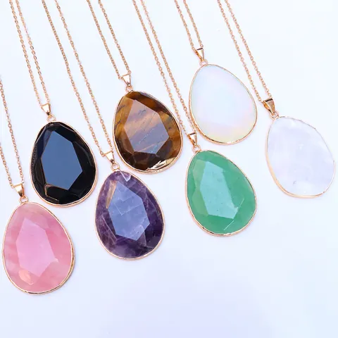Natürlicher Facettierter Stein Wassertropfen Anhänger Kristall Edelstein Schmuck Zubehör Damen Basteln Nur Anhänger Ohne Kette