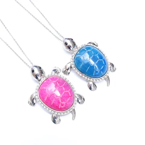 Natural Agate Crystal Sea Turtle Pendant Only Without Chain Silver Plated Alloy Rhinestone Ocean Animal Necklace Jewelry For Women