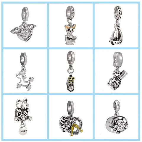 Breloques à Large Trou en Alliage Argenté Coeur Ailes Animal Voilier Basket Pendentifs Pour DIY Bracelet Collier Bijoux Accessoires
