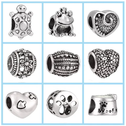 Perles de Charme en Alliage Argenté Vintage pour Fabrication de Bijoux Bracelet DIY Breloques Pendentifs Grenouille Tortue Cœur Patte Woof