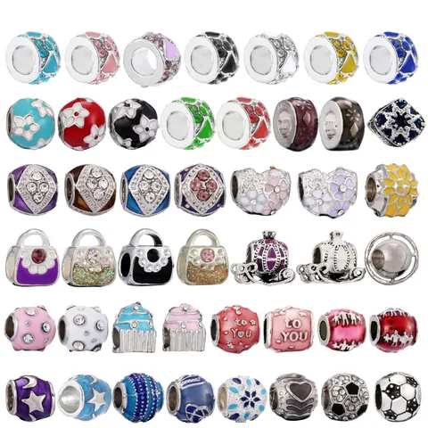 Perles Charm de Bricolage en Alliage Émaillé Fleur Étoile Cœur Grand Trou pour la Fabrication de Bracelets Colliers Femmes
