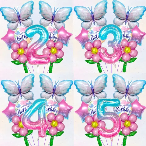 Papillon Feuille d'Aluminium Ballon Numérique Ciel Étoilé Thème Décoration de Fête d'Anniversaire Papillon Étoile Fleur Ballons pour Enfants