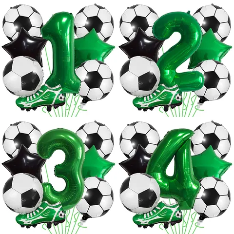 Soccer Theme Birthday Party Aluminum Foil Balloon Soccer Shoe Green Number Decoration For Boys Sports Event Celebration