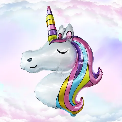 Large Rainbow Unicorn Head Foil Balloon Cartoon Animal Aluminum Film Balloon For Kids Birthday Party Decoration