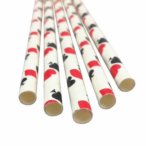 Poker Card Suits Printed Biodegradable Kraft Paper Straws For Casino Theme Party Wedding Banquet Disposable Drinking Straws