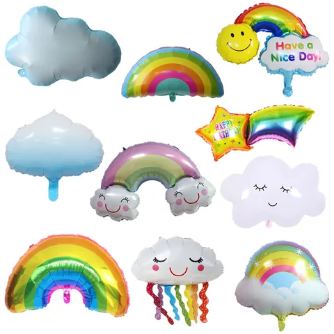 Rainbow Cloud Aluminum Foil Balloon Cute Smiling Face Tassel Balloon For Birthday Party Baby Shower Decoration Celebration