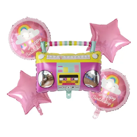 Globos de Papel de Aluminio Boombox Patines de Ruedas Bola de Discoteca Para Decoraciones de Fiesta de Cumpleaños Retro