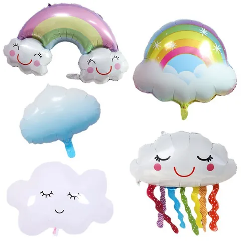 Rainbow Cloud Aluminum Foil Balloon Cute Smiling Face Tassel Balloon For Birthday Party Baby Shower Decoration Celebration