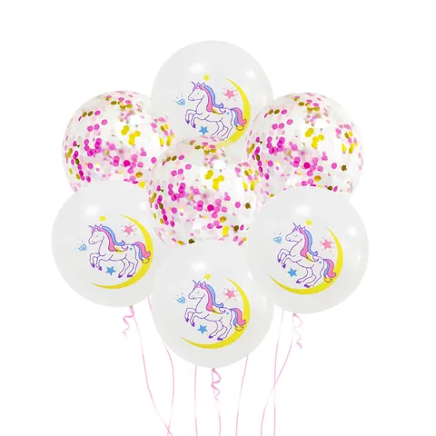 Unicorn Latex Balloons Set With Colorful Confetti For Kids Birthday Party Decoration Moon Star Printed Balloon Bundle