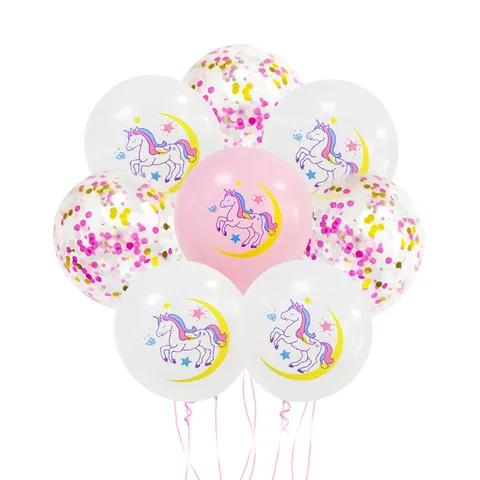 Unicorn Latex Balloons Set With Colorful Confetti For Kids Birthday Party Decoration Moon Star Printed Balloon Bundle