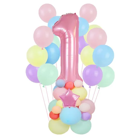 Macaron Latex Balloons Kit With Large Number Star Foil Balloons And Ribbon For Birthday Party Baby Shower Decoration