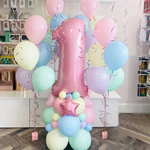 Macaron Latex Balloons Kit With Large Number Star Foil Balloons And Ribbon For Birthday Party Baby Shower Decoration
