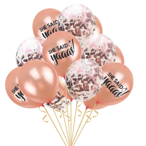 Team Bride She Said Yaaas Latex Balloons Set Metallic Confetti Balloons For Wedding Engagement Bachelorette Party Decoration
