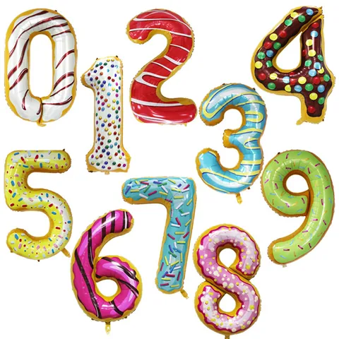 Palloncino Gigante a Forma di Numero Tema Ciambella in Alluminio Stile Dolce Caramella Grande Palloncino a Cifre per Festa di Compleanno per Bambini Decorazioni per Celebrazioni