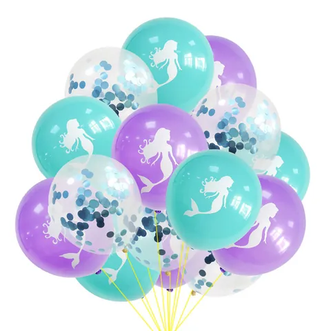 Mermaid Theme Party Decoration Balloon Set Latex Printed Mermaid Silhouette And Confetti Balloons For Birthday Celebration