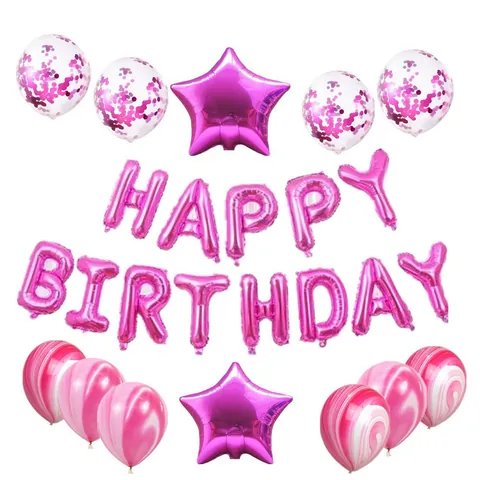 Happy Birthday Balloon Set With Aluminum Foil Letter Balloons Star Heart Shape Sequin Confetti Latex Balloons For Party Decoration