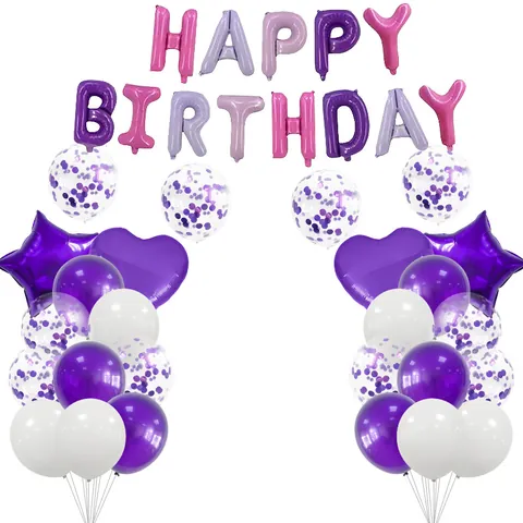 Juego de Decoración de Globos para Fiesta de Cumpleaños de Sirena Púrpura Globos de Látex Letras de Happy Birthday
