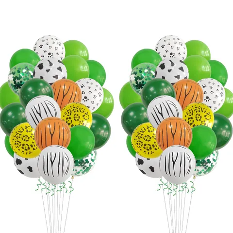 Ballons Thème Animaux de la Jungle Avec Feuilles Artificielles Tigre Léopard Zèbre Vache Patte Paillettes pour Décoration de Fête Anniversaire