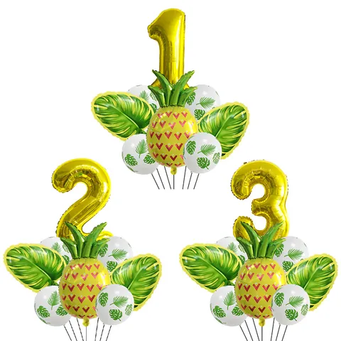 Kit de Ballons de Fête Hawaïenne Tropicale Chiffre Doré Ananas Feuilles de Monstera Ballons en Latex Pour Anniversaire Été