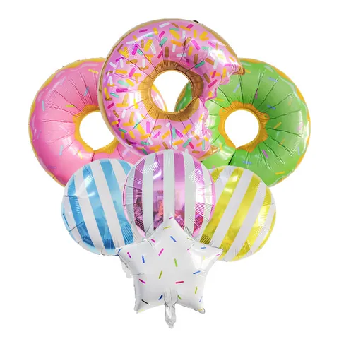 Set di Decorazioni per Feste di Compleanno a Tema Ciambella Palloncini in Alluminio Palloncini in Lattice Macaron Cake Topper Banner