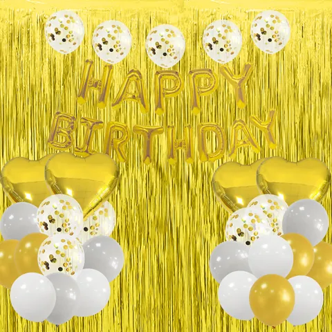 Gold Birthday Party Balloon Set Aluminum Foil Happy Birthday Letter Heart Number Latex Metallic Confetti Balloons Decoration
