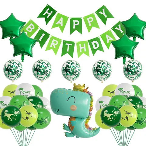 Dinosaur Birthday Party Decoration Happy Birthday Banner Cartoon Dinosaur Star Foil Balloons Green Latex Confetti Balloons