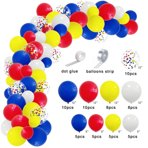 Kit de Arco de Globos Coloridos Globos de Látex y Aluminio Multicolor Decoración para Fiesta de Cumpleaños Accesorios de Tira y Puntos de Pegamento