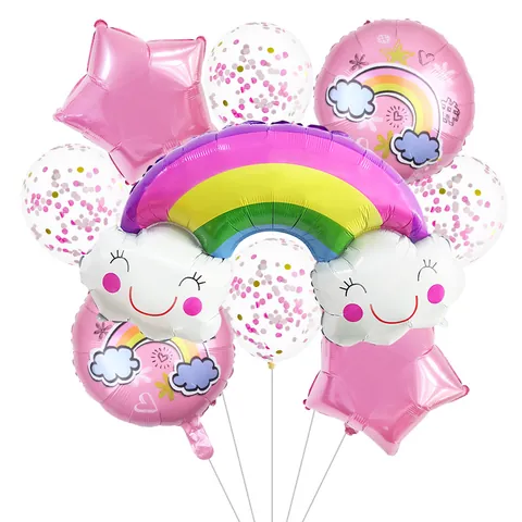 Rainbow Cloud Smiley Face Aluminum Foil Balloon Pink Star Confetti Latex Balloons Birthday Party Decor Decorations